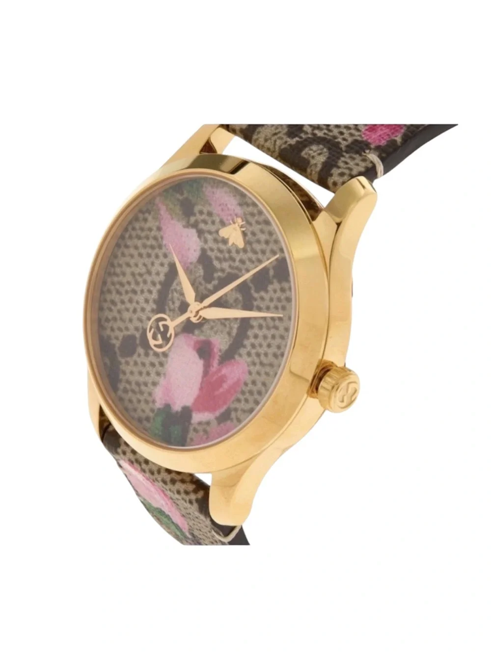 NWT Full Set Gucci G-Timeless YA1264038 Unisex Canvas Floral Gold 38mm⁠